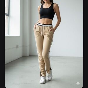 Women's Beige Track Pants with Side Stripes